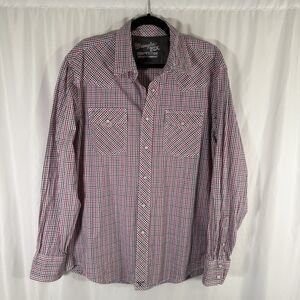 Wranlger 20X Pearl Snap Shirt Men's Large Purple White Plaid Long Sleeve Cotton